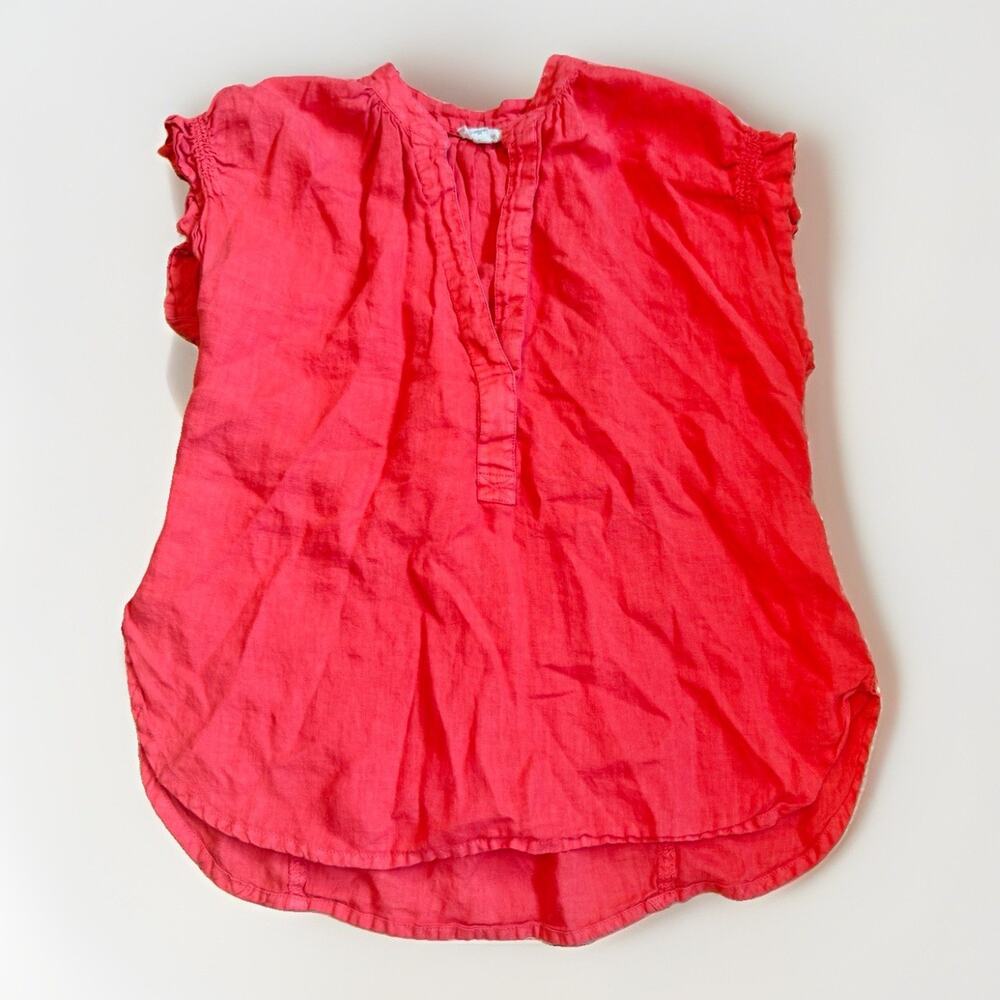 Pilcro Anthropologie Tatum Linen Blouse Coral Pink Ruffle Flutter Sleeve Top XS
